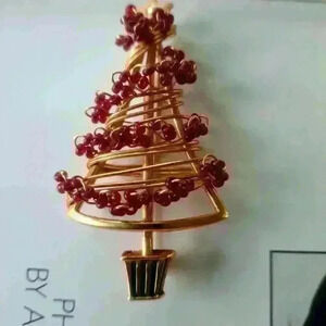 2/$30 Red and  gold Beaded brooche